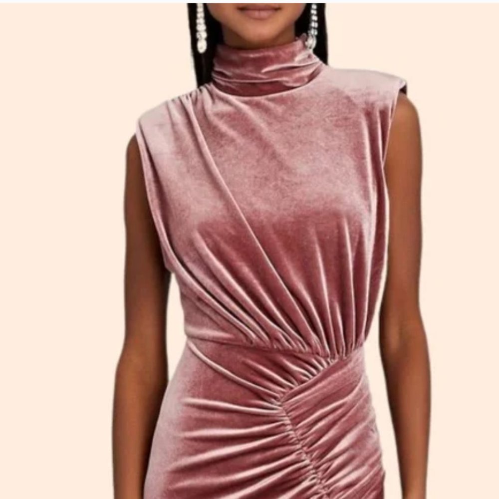 NWT Ronny Kobo Billie High Neck Blush Pink Velvet Dress.  Size XL
